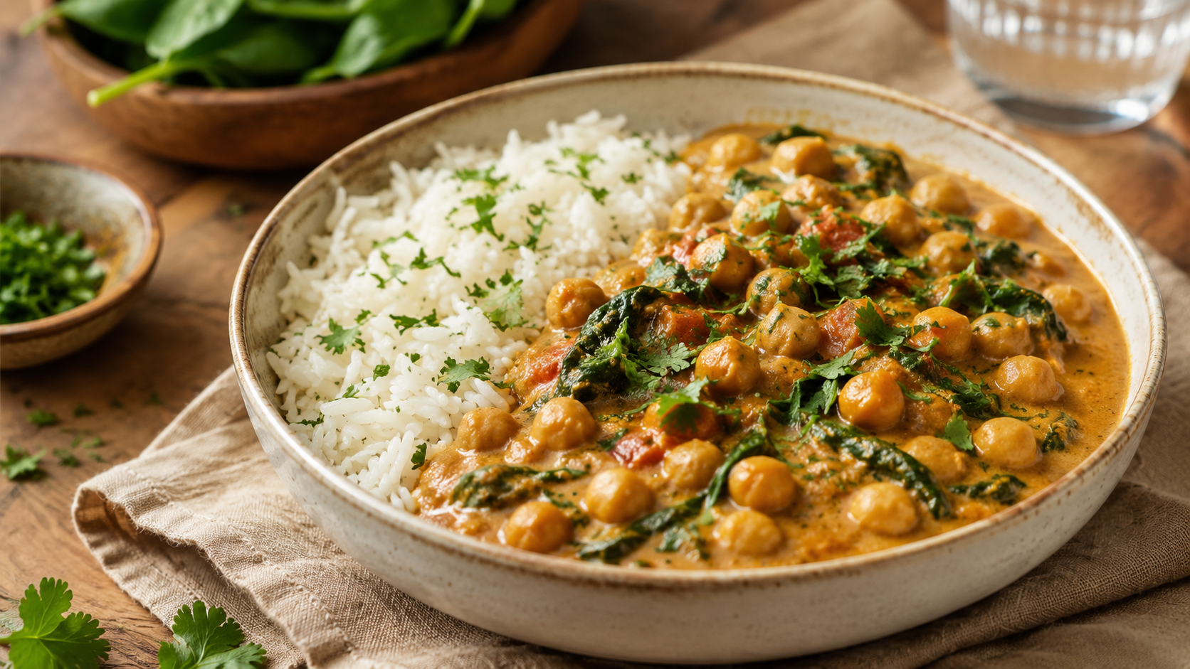 Curry doux de pois chiches et épinards
