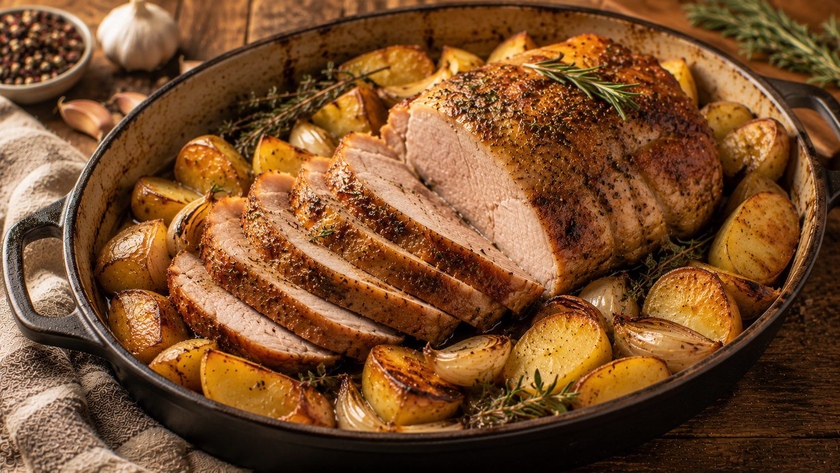 Rôti de porc aux pommes de terre