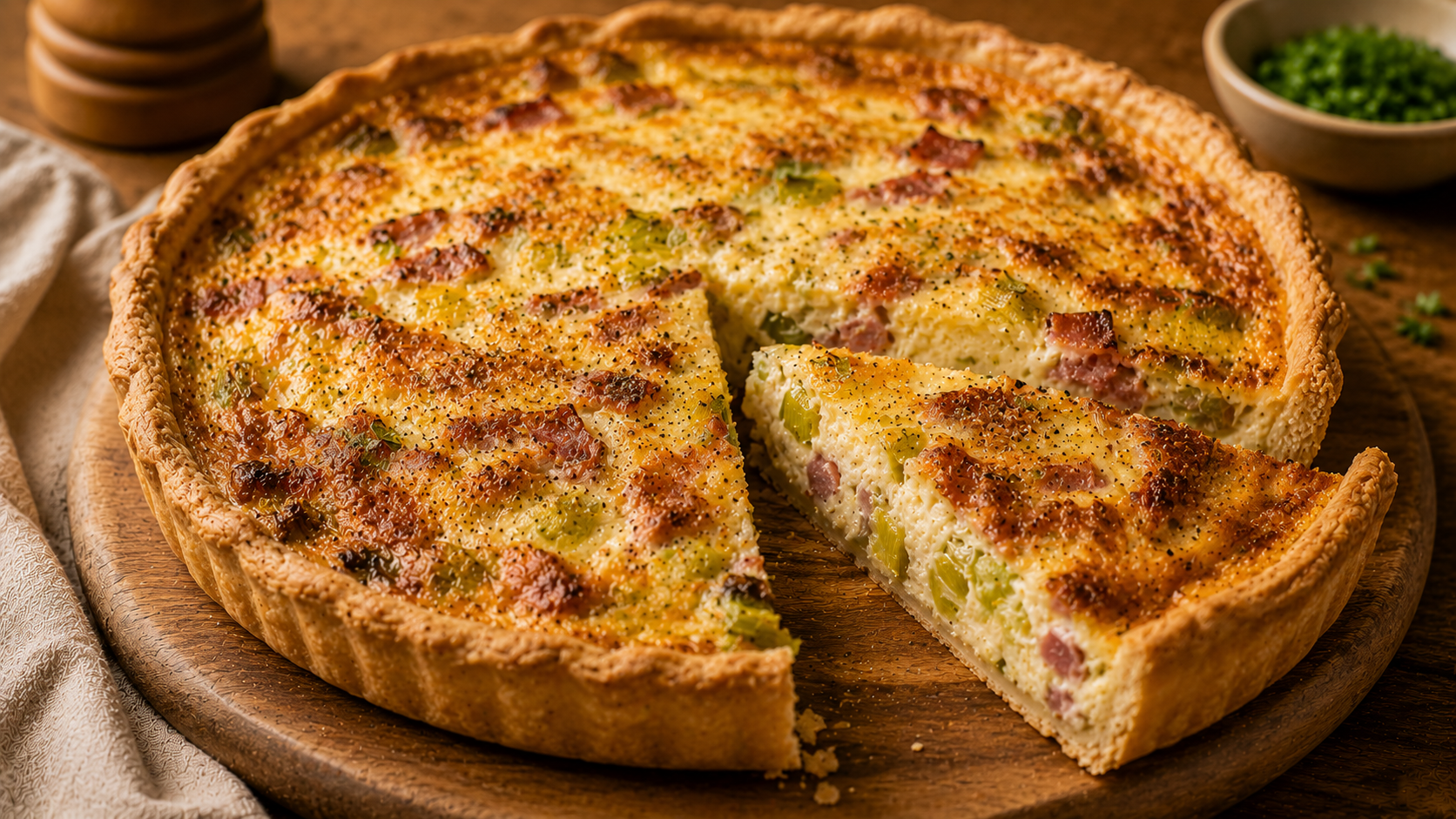 Quiche poireaux lardons et fromage