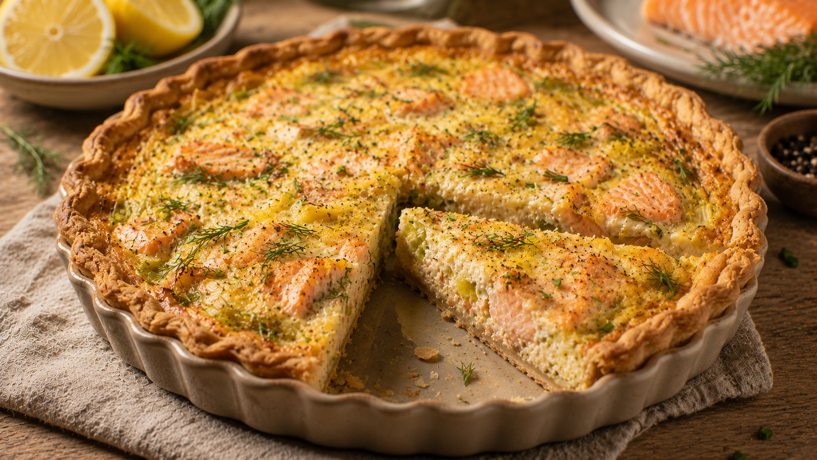 Tarte saumon poireaux et citron